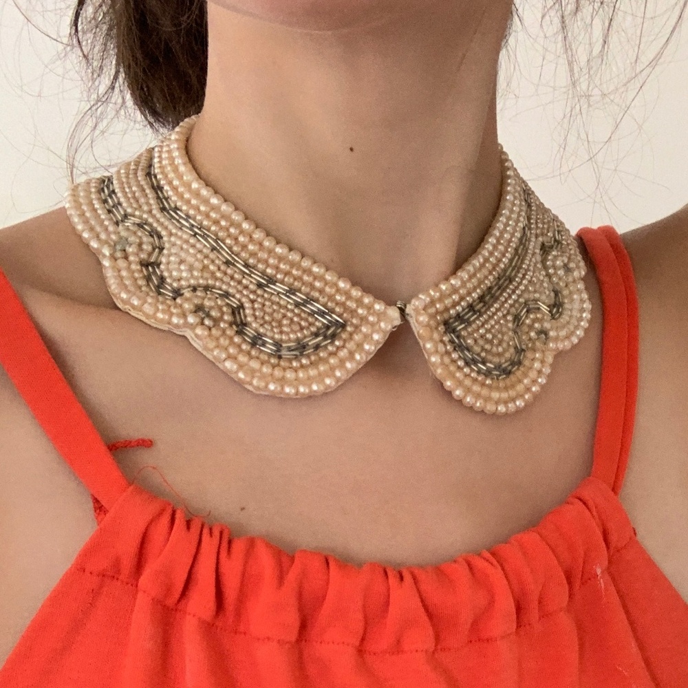 Vintage 1950's Beaded Pearl Collar Choker Necklace - Picture 2 of 8